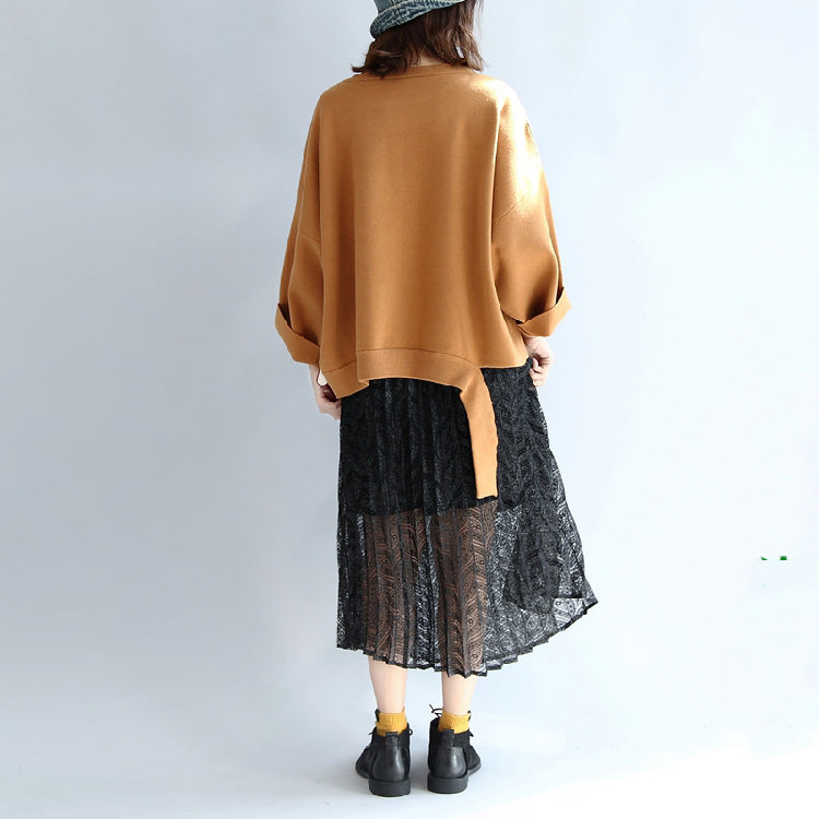 Brown Oversized Woolen Sweat Tops Warm Winter Short T Shirts