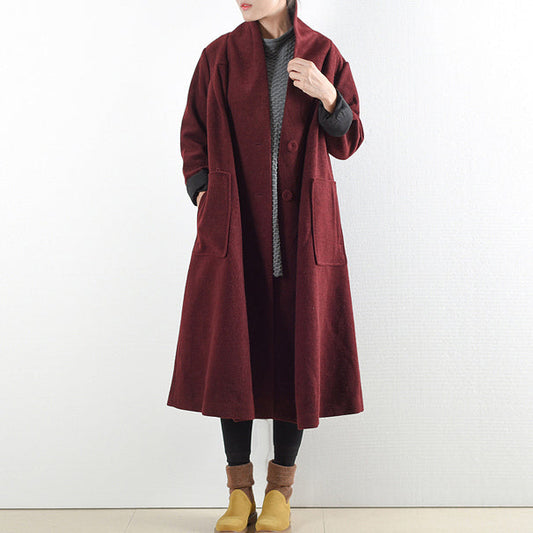 Burgundy Woolen Coats Winter Trench Coats Cardigans