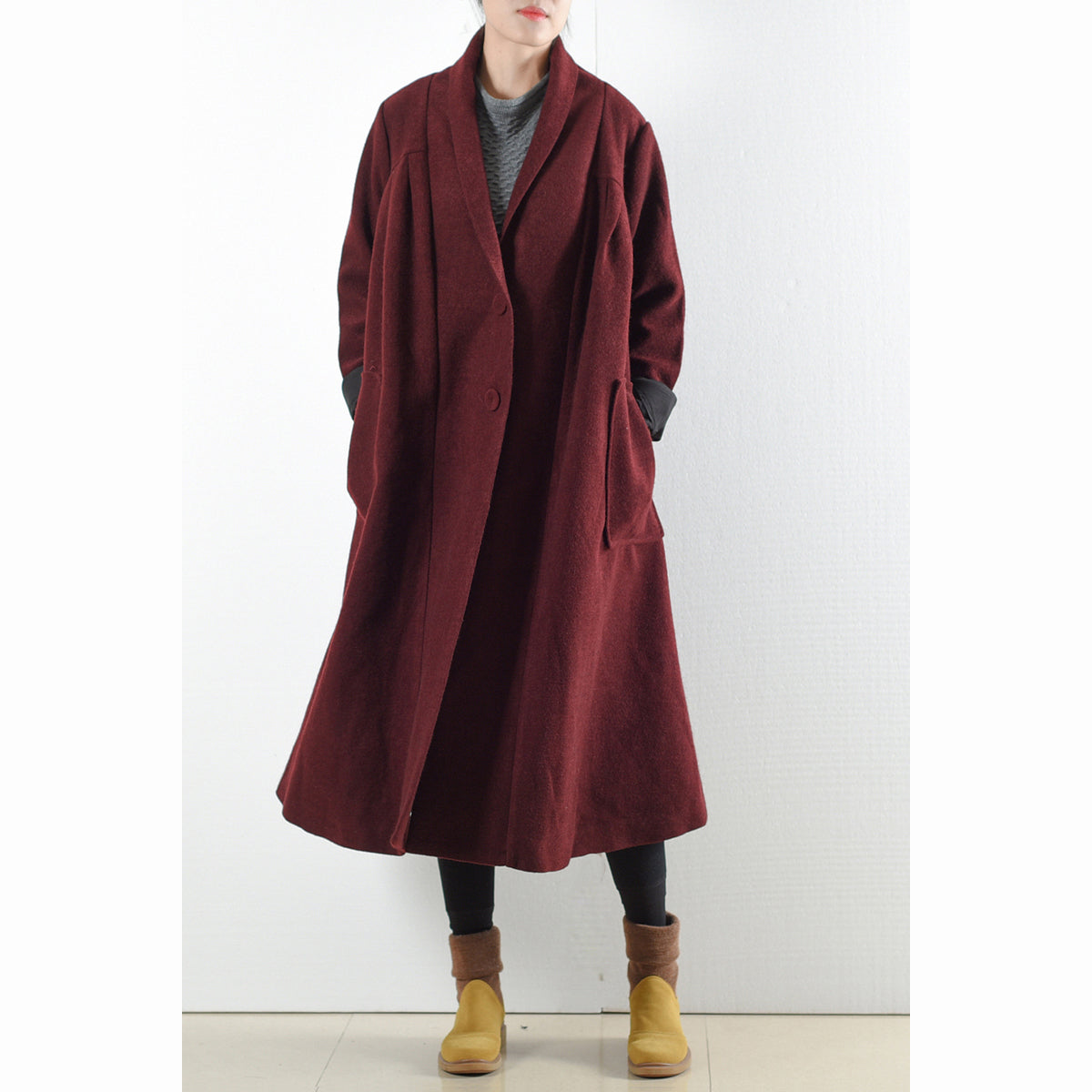 Burgundy Woolen Coats Winter Trench Coats Cardigans