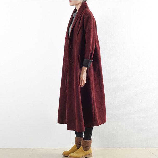 Burgundy Woolen Coats Winter Trench Coats Cardigans