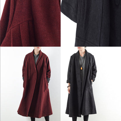 Burgundy Woolen Coats Winter Trench Coats Cardigans