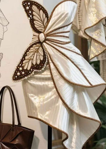 Butterfly Decoration Nail Bead Asymmetrical Dress Design New
