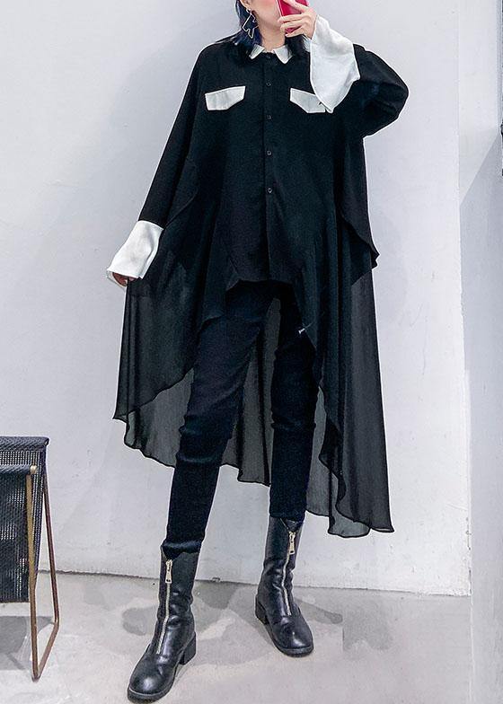Buy Black Chiffon Long Shirts Work Outfits Asymmetric Clothing Lapel Dresses