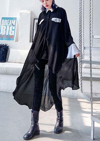 Buy Black Chiffon Long Shirts Work Outfits Asymmetric Clothing Lapel Dresses
