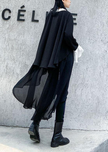Buy Black Chiffon Long Shirts Work Outfits Asymmetric Clothing Lapel Dresses