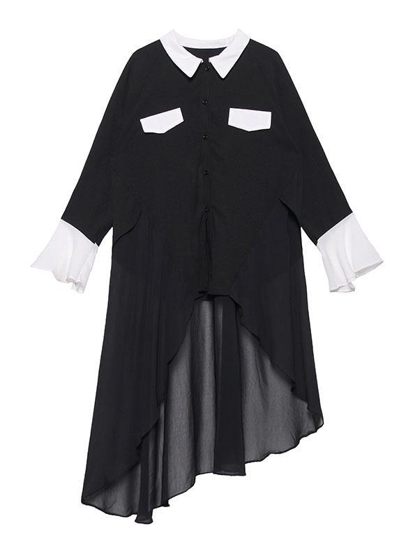 Buy Black Chiffon Long Shirts Work Outfits Asymmetric Clothing Lapel Dresses
