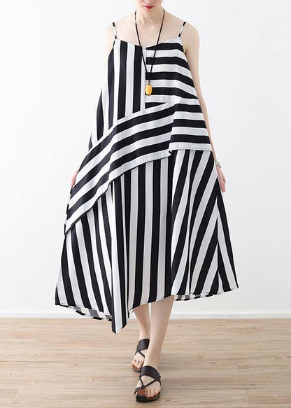 Buy Black Striped Chiffon Clothes for Work Spaghetti Strap Robes Summer Dress