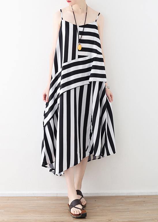Buy Black Striped Chiffon Clothes for Work Spaghetti Strap Robes Summer Dress