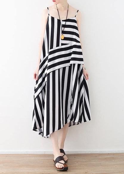 Buy Black Striped Chiffon Clothes for Work Spaghetti Strap Robes Summer Dress