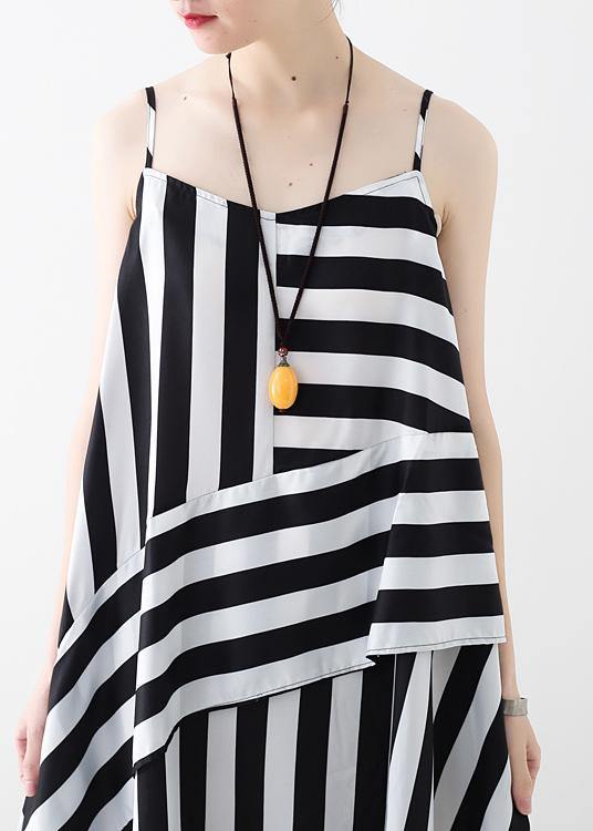 Buy Black Striped Chiffon Clothes for Work Spaghetti Strap Robes Summer Dress