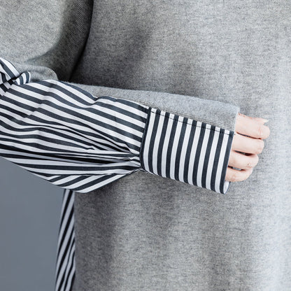 Buy Gray Cotton Clothes for Metropolitan Museum Work Art High Neck Batwing Sleeve Dress