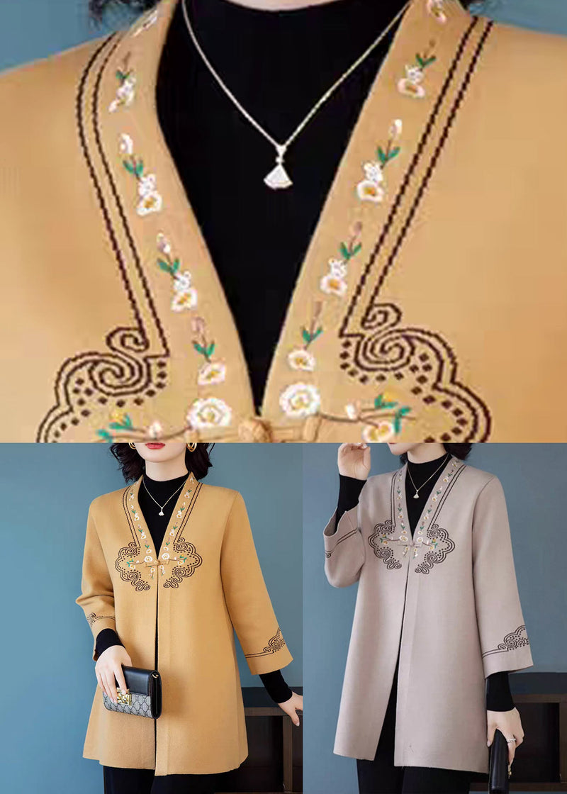 Camel Print Button Woolen Cardigans Spring