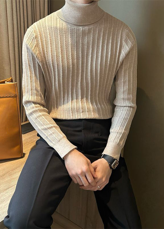 Camel Striped Thick Knit Winter Sweater Tops Turtleneck