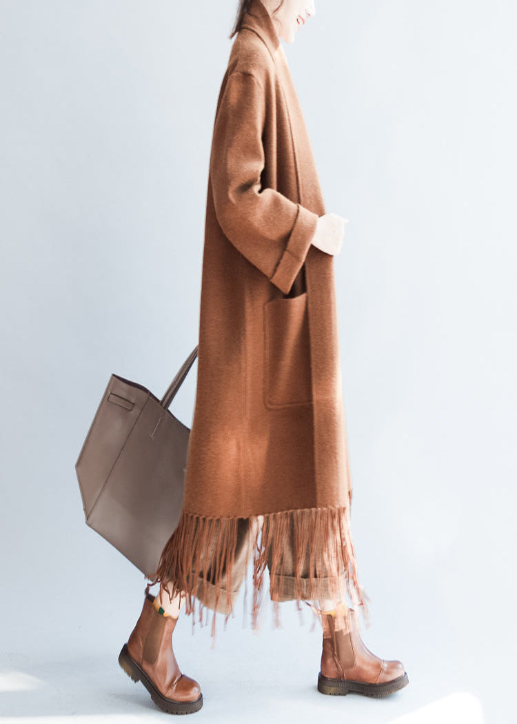 Camel Tasseled Maxmara Cashmere Coats Long Woolen Cardigans Warm Jackets Outwear