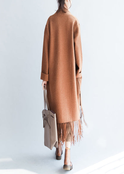 Camel Tasseled Maxmara Cashmere Coats Long Woolen Cardigans Warm Jackets Outwear