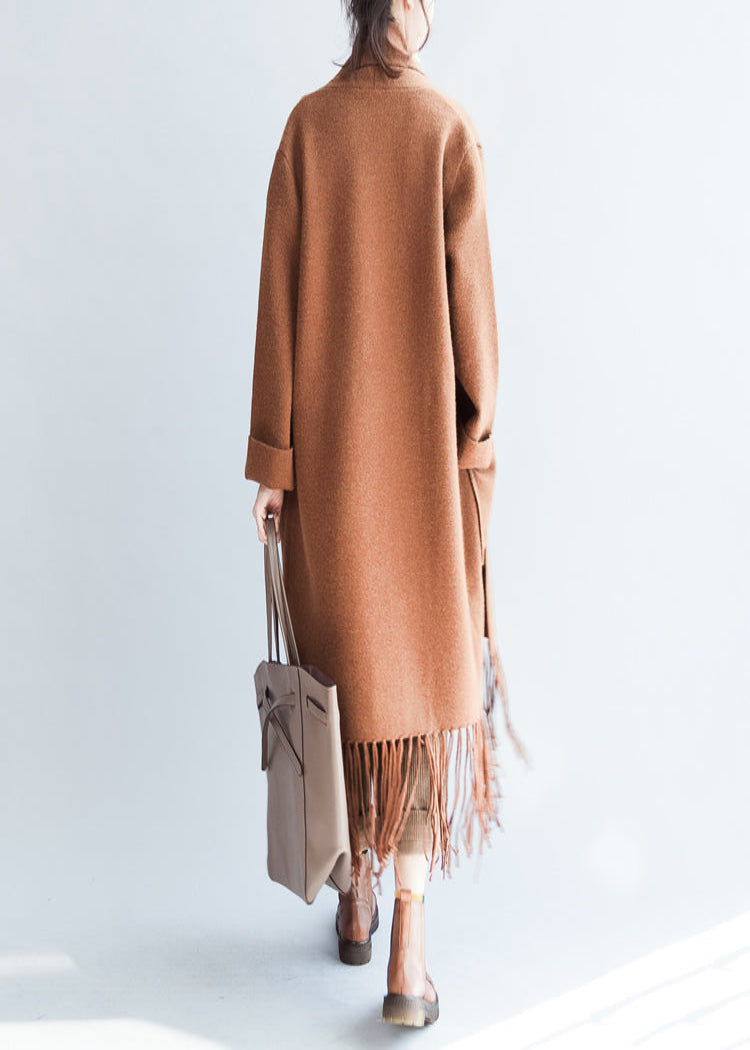 Camel Tasseled Maxmara Cashmere Coats Long Woolen Cardigans Warm Jackets Outwear