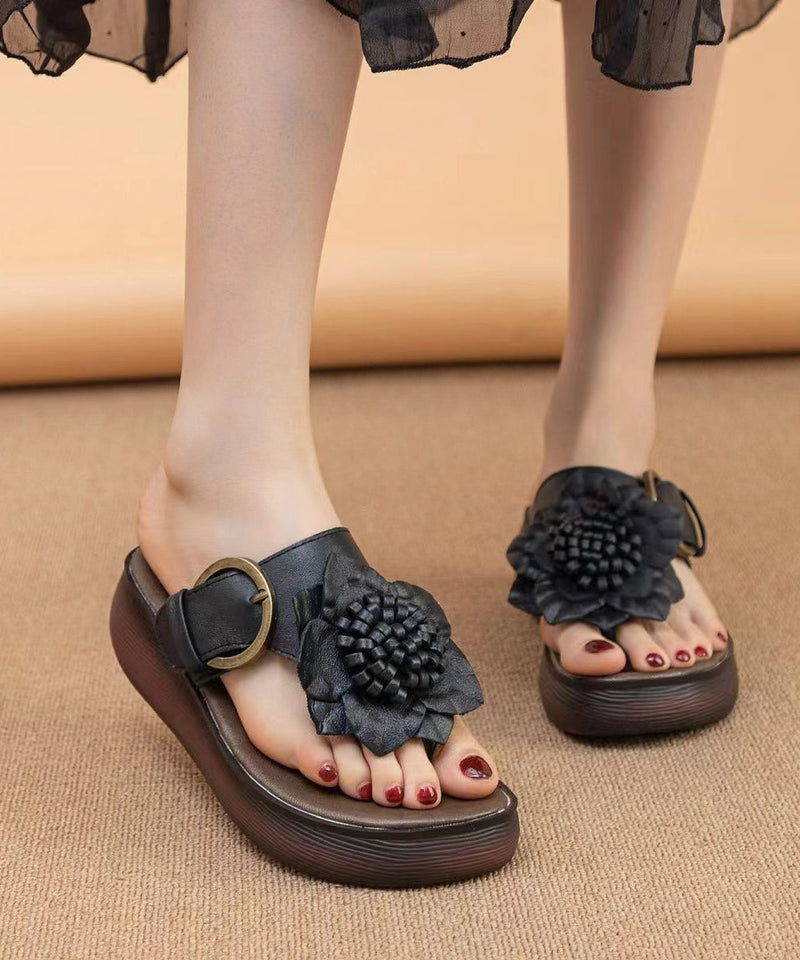 Cameo Brown Handmade Cowhide Leather Wedge Thong Sandals