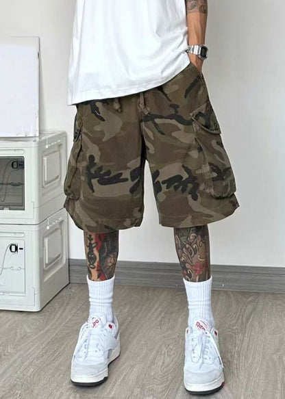 Camouflage Pockets Cotton Summer Shorts Elastic Waist
