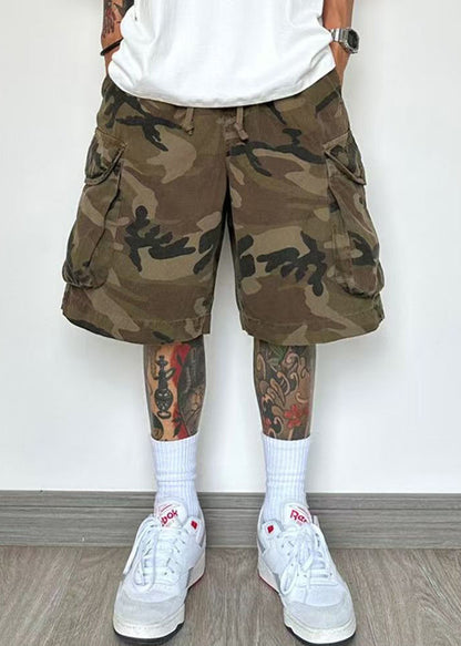 Camouflage Pockets Cotton Summer Shorts Elastic Waist