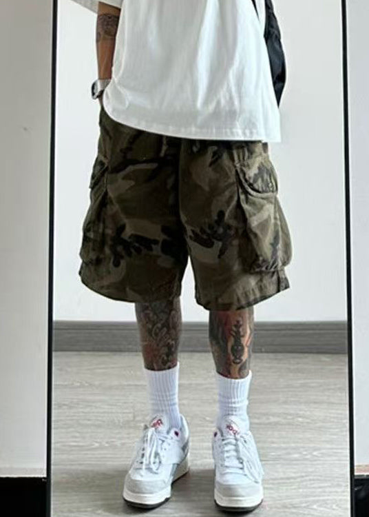 Camouflage Pockets Cotton Summer Shorts Elastic Waist