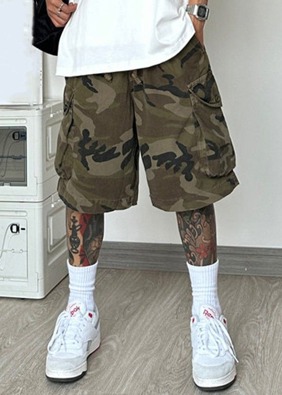 Camouflage Pockets Cotton Summer Shorts Elastic Waist