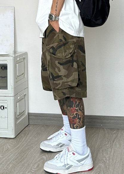 Camouflage Pockets Cotton Summer Shorts Elastic Waist