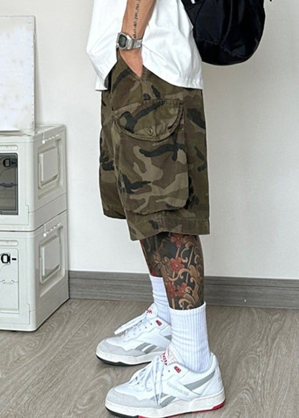 Camouflage Pockets Cotton Summer Shorts Elastic Waist