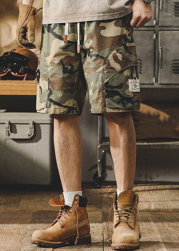 Camouflage Pockets Drawstring Cotton Shorts Elastic Waist Summer