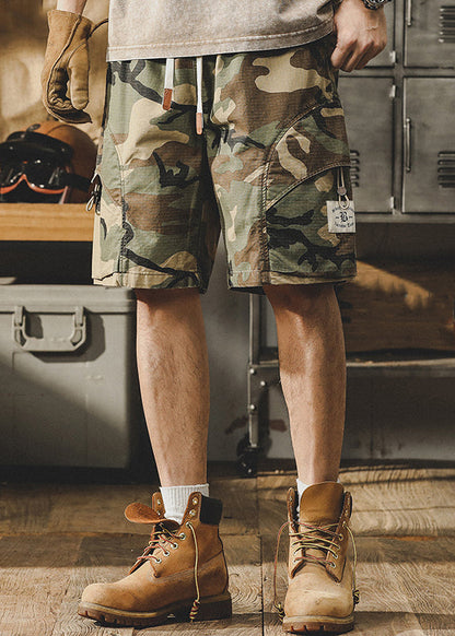 Camouflage Pockets Drawstring Cotton Shorts Elastic Waist Summer