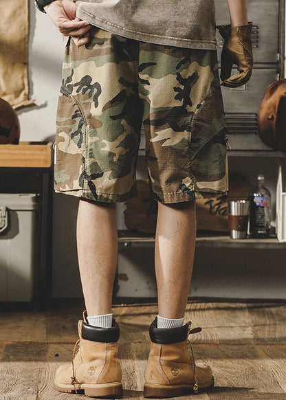 Camouflage Pockets Drawstring Cotton Shorts Elastic Waist Summer