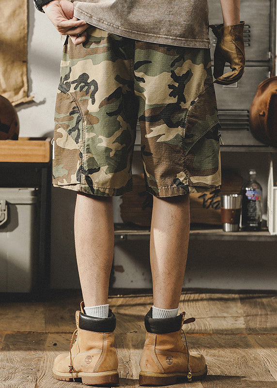 Camouflage Pockets Drawstring Cotton Shorts Elastic Waist Summer