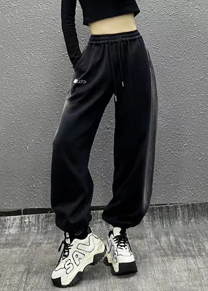 And Comfortable Black Elastic Waist Warm Fleece Beam Pants Winter