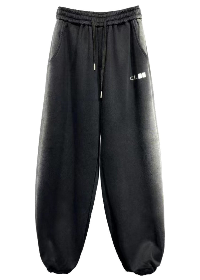 And Comfortable Black Elastic Waist Warm Fleece Beam Pants Winter