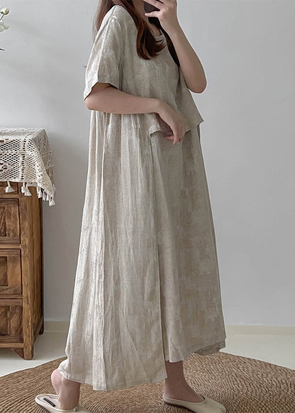 Apricot Asymmetrical Jacquard Cotton Long Dresses Summer