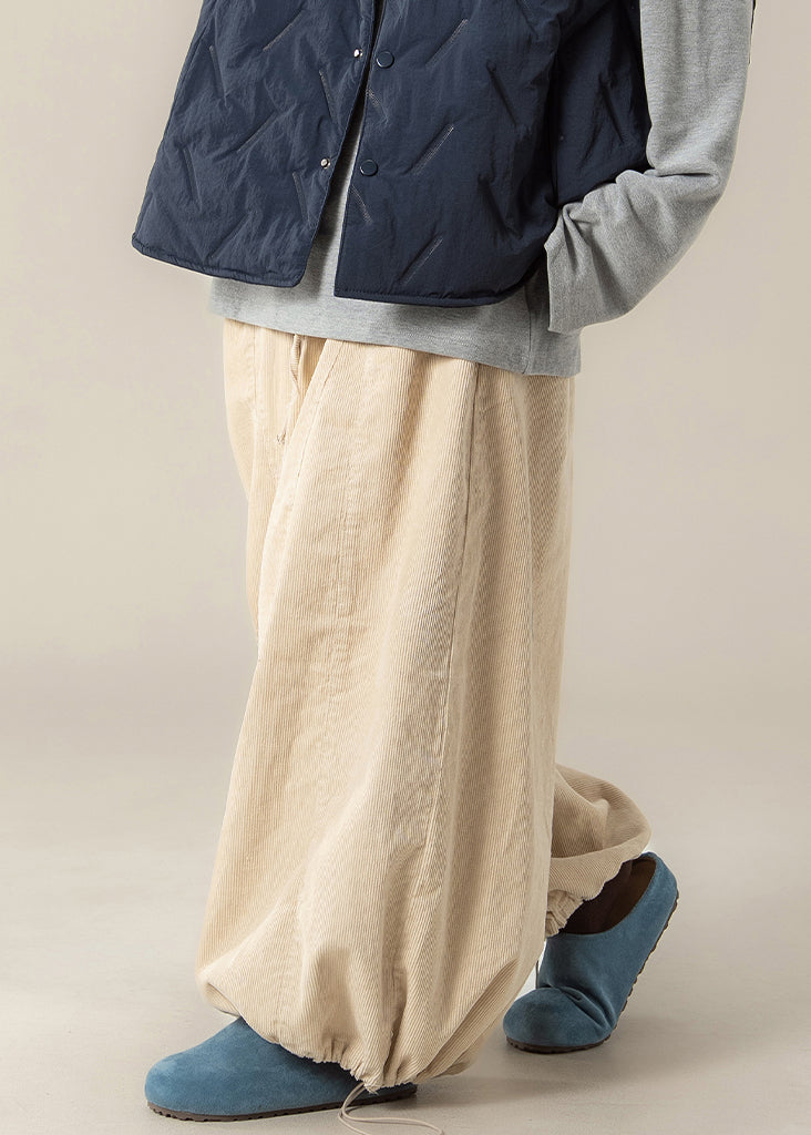 Apricot Drawstring High Waist Cotton Beam Pants Spring