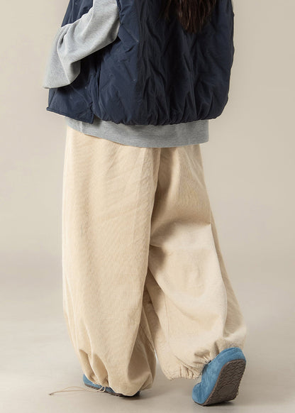 Apricot Drawstring High Waist Cotton Beam Pants Spring