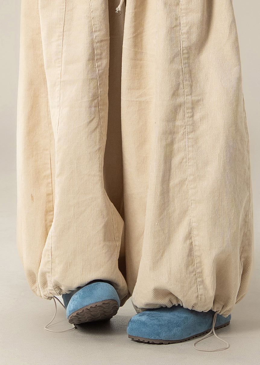 Apricot Drawstring High Waist Cotton Beam Pants Spring