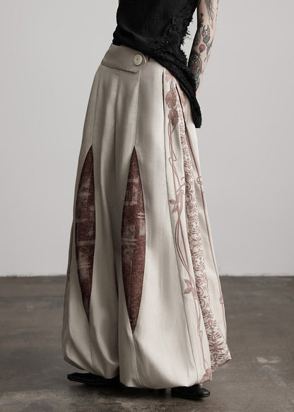 Apricot Embroidered Drawstring Cotton Lantern Pants Spring