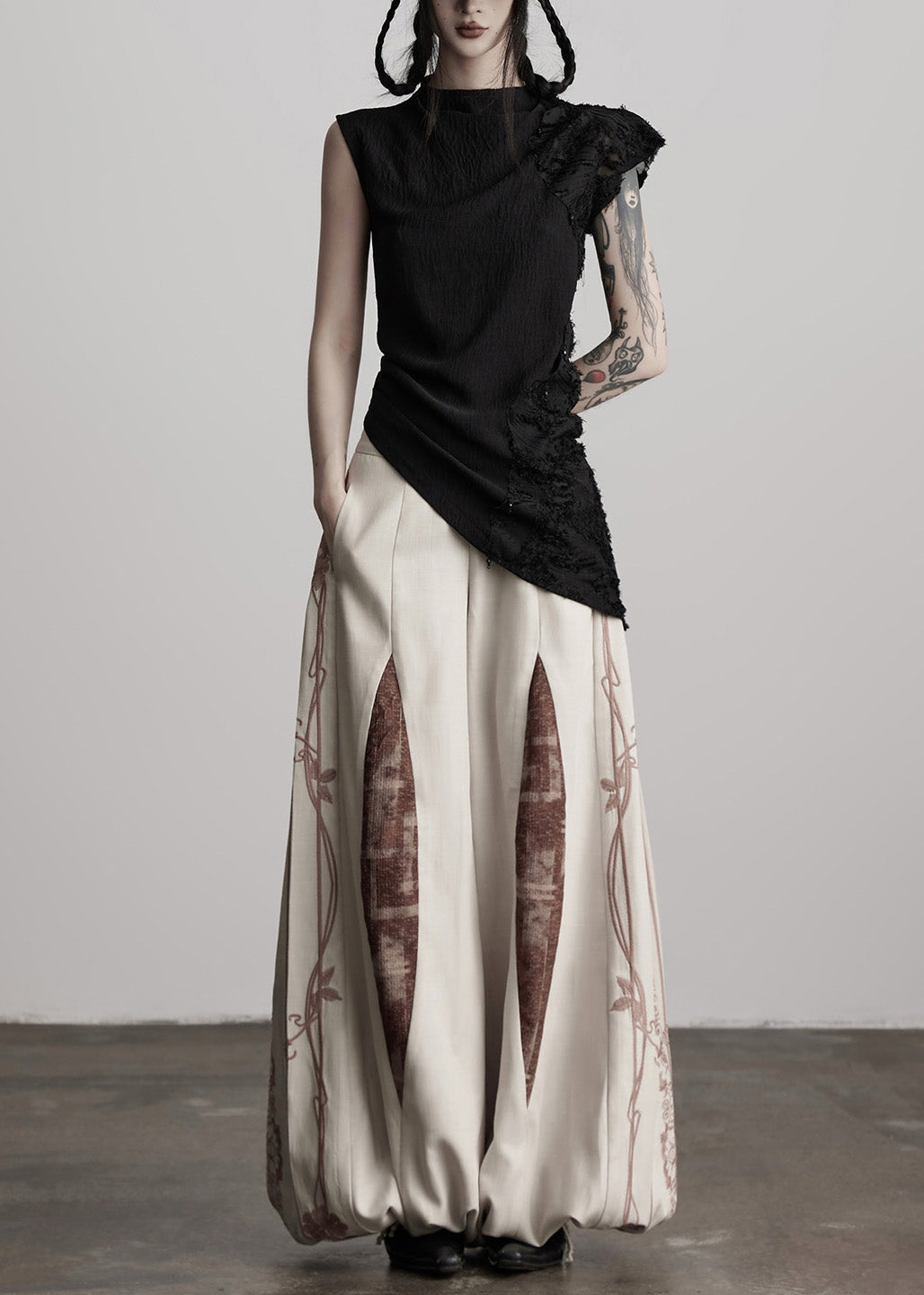 Apricot Embroidered Drawstring Cotton Lantern Pants Spring