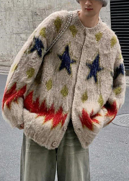 Apricot Five Pointed Star Plaid Knit Coats Winter