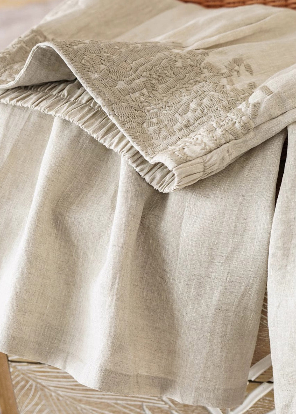 Apricot High Waist Embroidered Linen Wide Leg Pants Spring