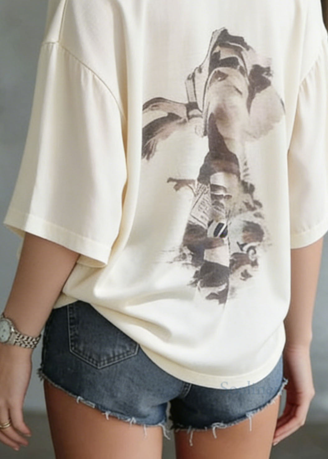 Apricot O Neck Print Cotton T Shirt Summer