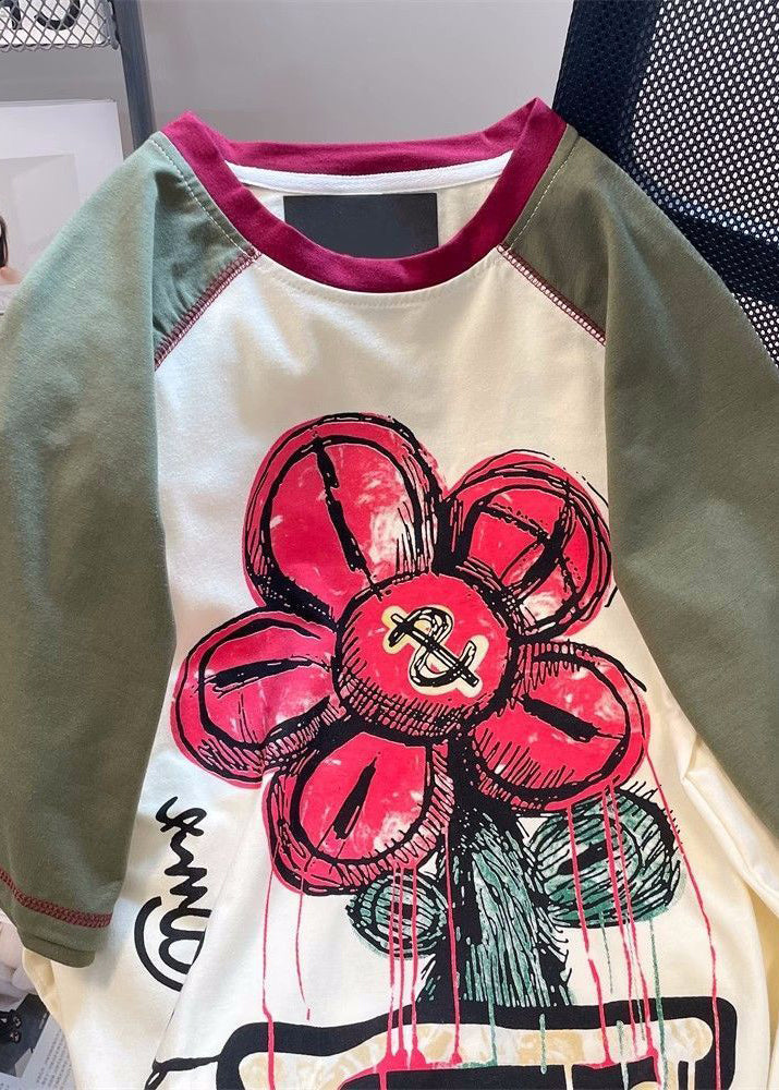 Apricot O Neck Print Cotton T Shirts Summer