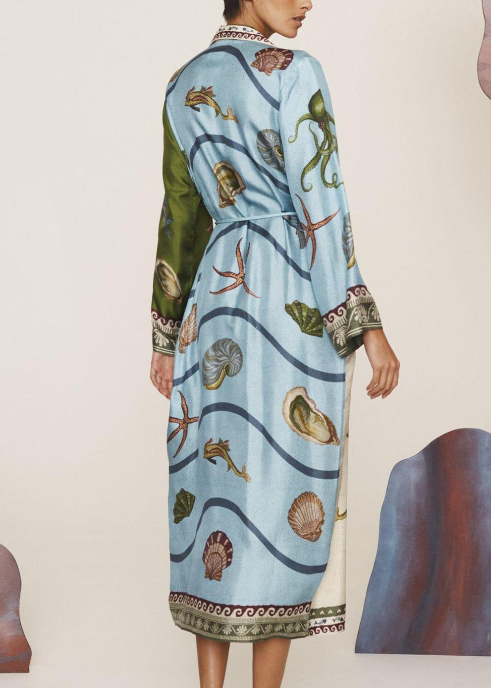 Apricot Peter Pan Collar Print Button Long Shirts Dress Fall