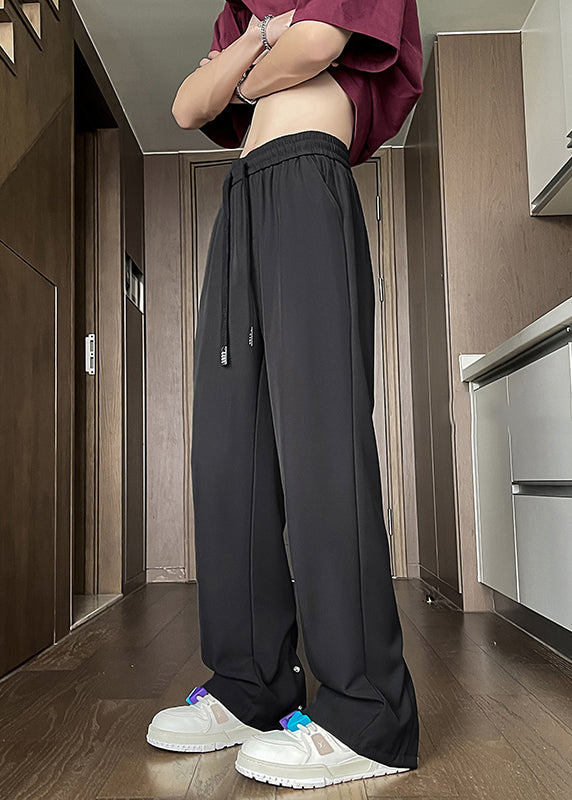 Apricot Pockets Back Side Open Ice Silk Pants Summer