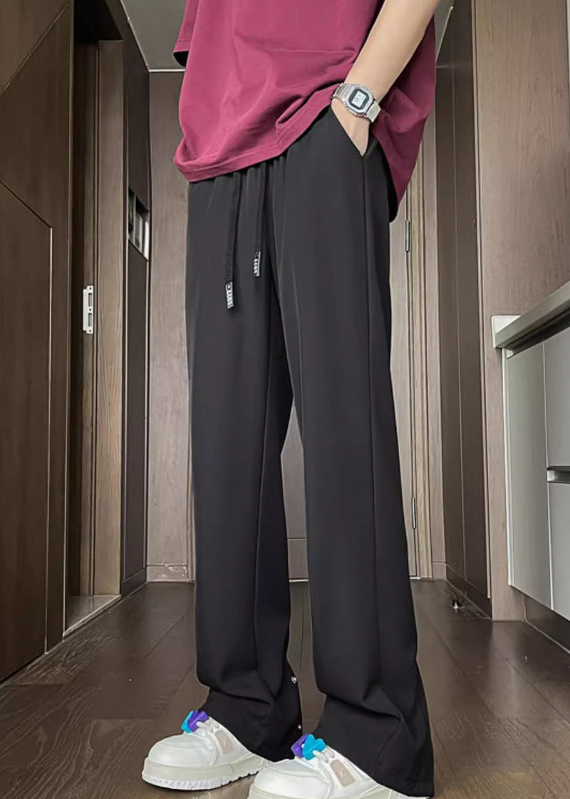 Apricot Pockets Back Side Open Ice Silk Pants Summer
