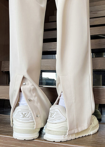Apricot Pockets Back Side Open Ice Silk Pants Summer
