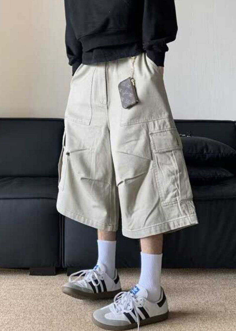 Apricot Pockets High Waist Cotton Crop Pants Summer