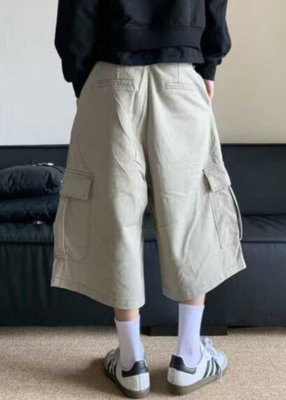Apricot Pockets High Waist Cotton Crop Pants Summer