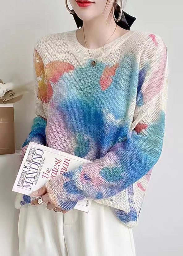 Apricot Print Patchwork Cozy Knit Top Long Sleeve
